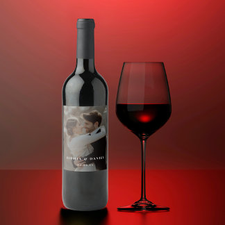 Modern Wedding Black & White Overlay Photo  Wine Label