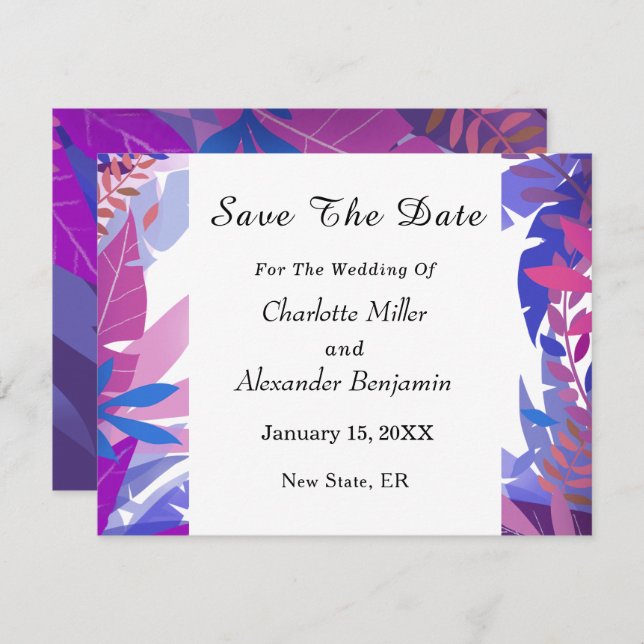 Modern Wedding Blue Floral Watercolor  Save The Date (Front/Back)