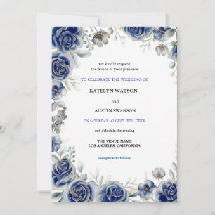 modern wedding blue invitations