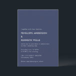 Modern Wedding Bold Navy White Classic Minimalist Invitation<br><div class="desc">This modern wedding invitation features a bold navy background with minimalist white text in a combination of classic serif and clean sans serif fonts. Perfect for contemporary couples planning a gallery, loft, or urban wedding, this design delivers a sleek and timeless feel. Customise with your names, date, and venue for...</div>