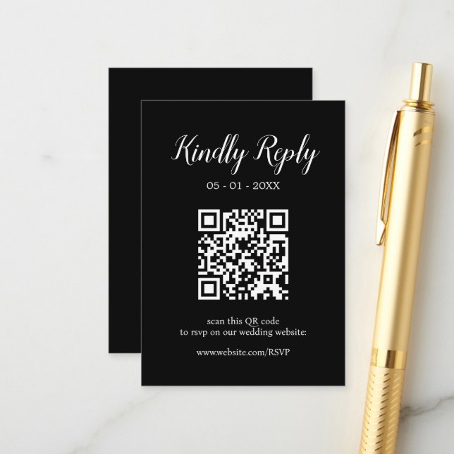 Modern Wedding Calligraphy Editable QR Code RSVP Enclosure Card (Front/Back In Situ)