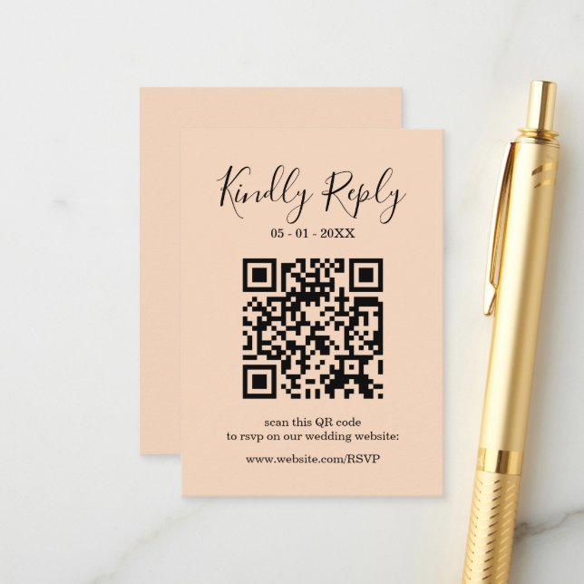 Modern Wedding Calligraphy Editable QR Code RSVP Enclosure Card (Front/Back In Situ)
