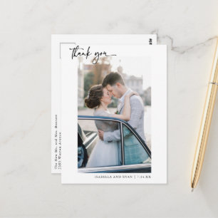 Modern Wedding Calligraphy Photo Thank You Postcard