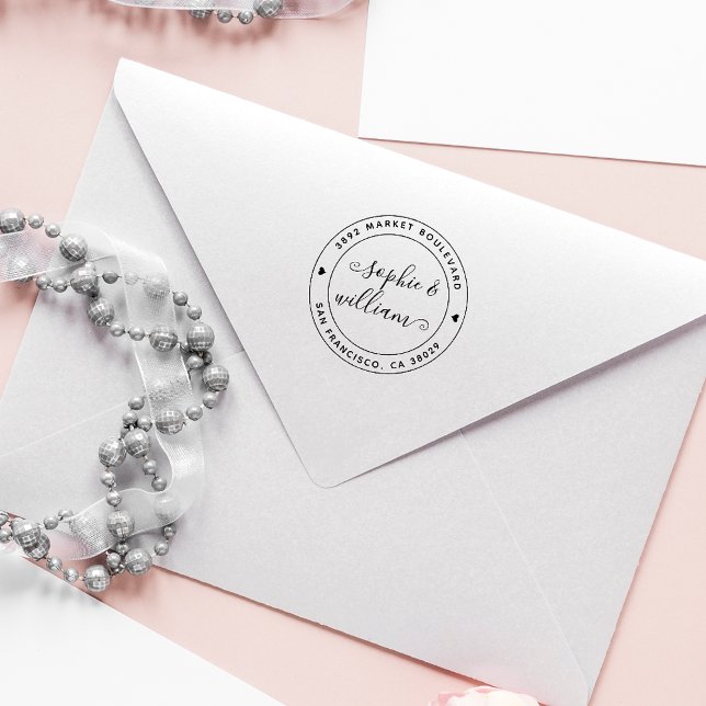 Modern Wedding Calligraphy Round Return Address Self-inking Stamp (Creator Uploaded)