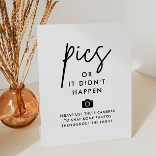 Modern Wedding Camera Pics or It Didn't Happen Pedestal Sign