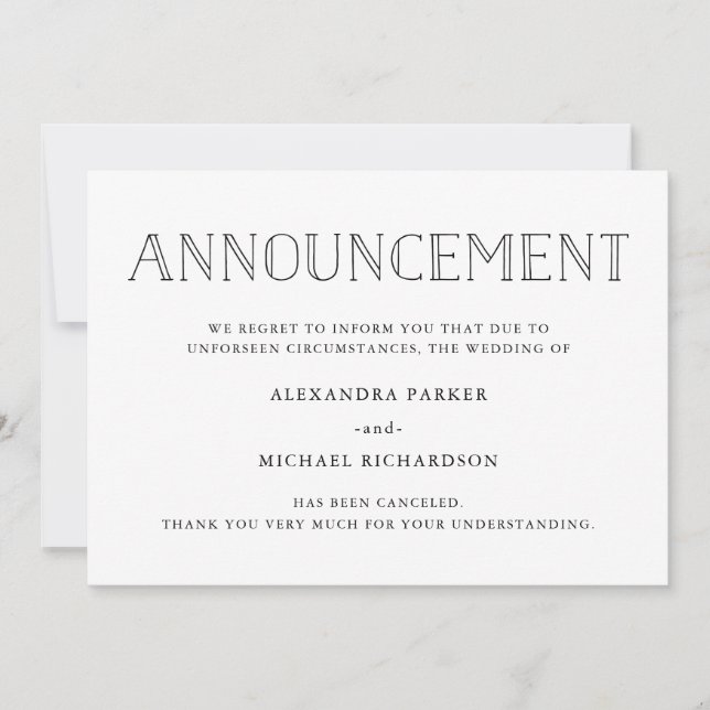 Modern Wedding Cancellation Announcement (Front)