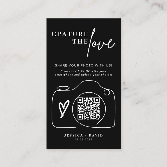 Modern Wedding Capture the love QR Code Enclosure  Card (Front)