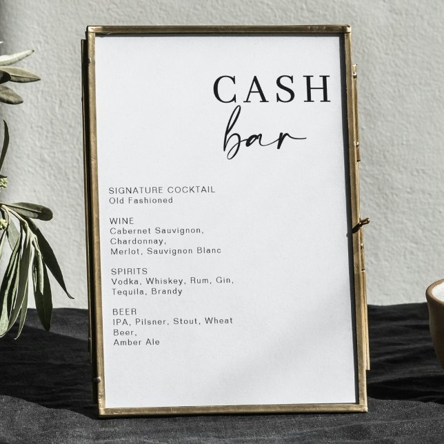 Modern Wedding Cash Bar | Bar Drink Menu Sign (Creator Uploaded)