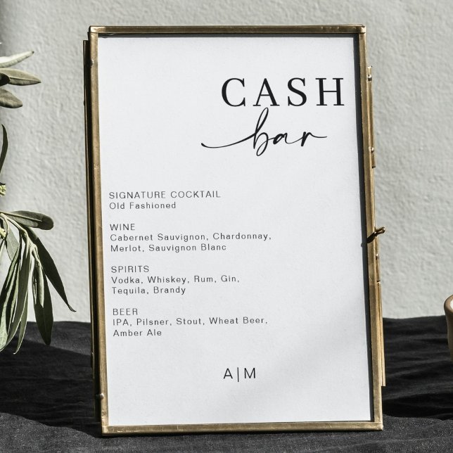 Modern Wedding Cash Bar | Bar Drink Menu Sign (Creator Uploaded)