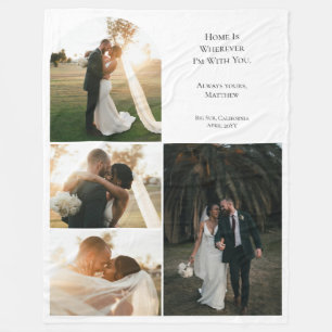 Modern Wedding Couple Anniversary 4 Photo Collage Fleece Blanket