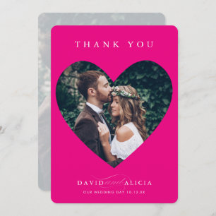 MODERN WEDDING couple photo heart frame hot pink Invitation