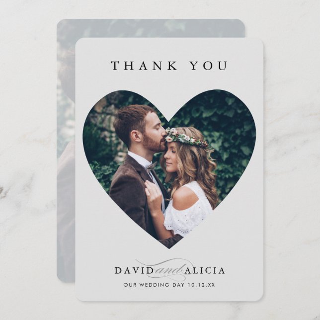MODERN WEDDING couple photo heart frame pale grey Invitation (Front/Back)