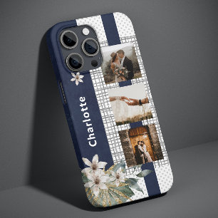 Modern Wedding Couple Photo Personalised Floral Ca Case-Mate iPhone Case