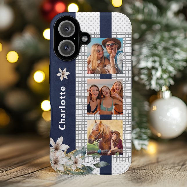 Modern Wedding Couple Photo Personalised Floral Ca Case-Mate iPhone Case (Creator Uploaded)