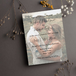 modern  wedding day photo faded overlay Invitation Postcard