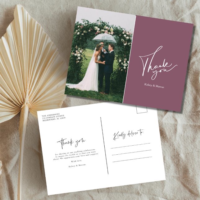 Modern Wedding Day Photo Thank You | Rose Postcard (Creator Uploaded)