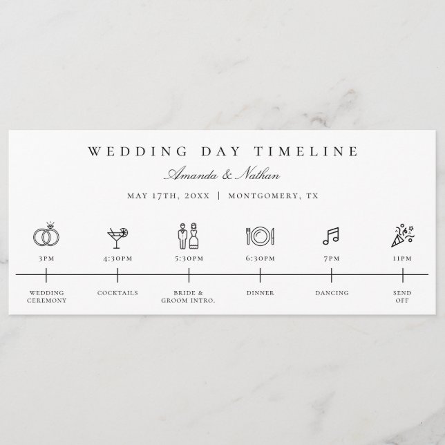 Modern Wedding Day Timeline Icon Itinerary Program Programme (Front)