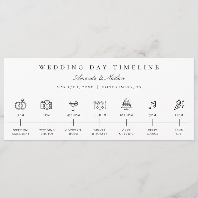 Modern Wedding Day Timeline Icon Itinerary Programme (Front)
