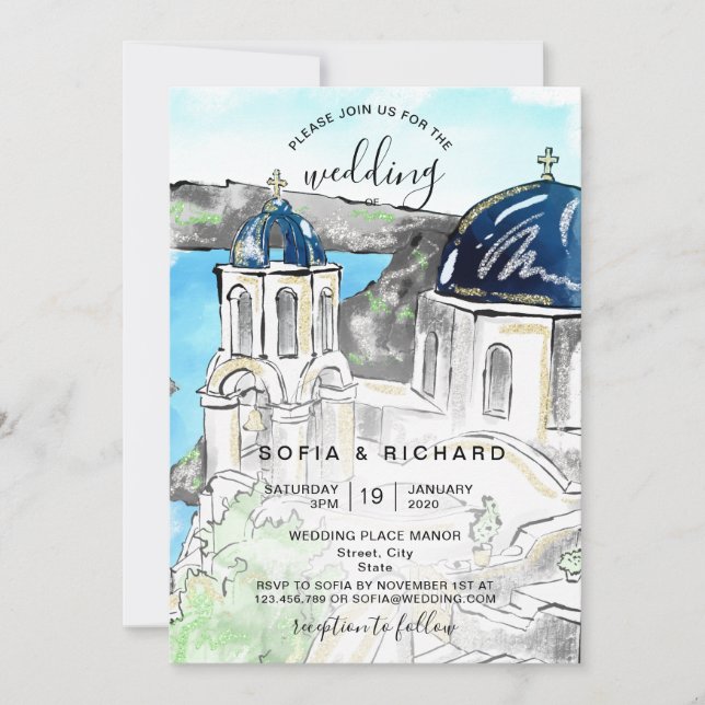 Modern Wedding Destination Greeek Island Skiathos  Invitation (Front)