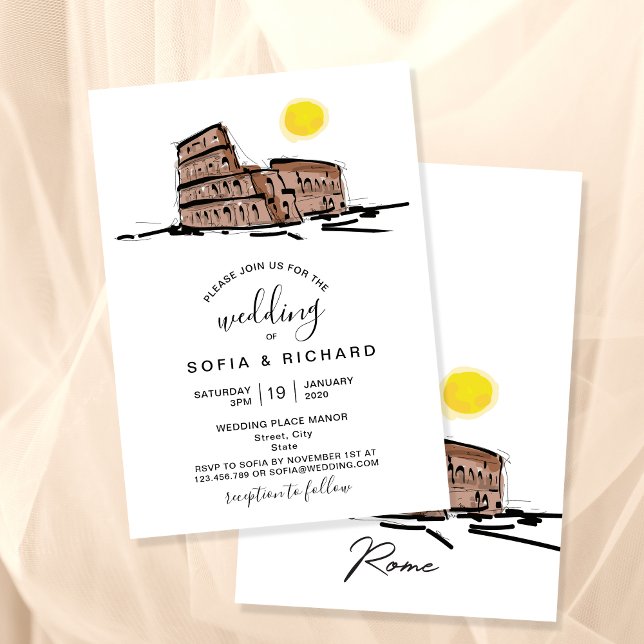 Modern Wedding Destination Rome Italy Colosseum Invitation (Creator Uploaded)