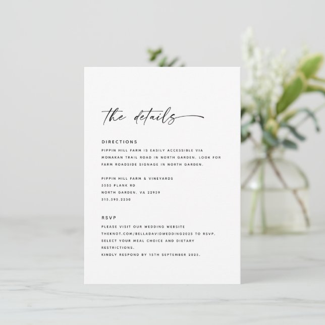 Modern Wedding Details Directions RSVP Template (Standing Front)