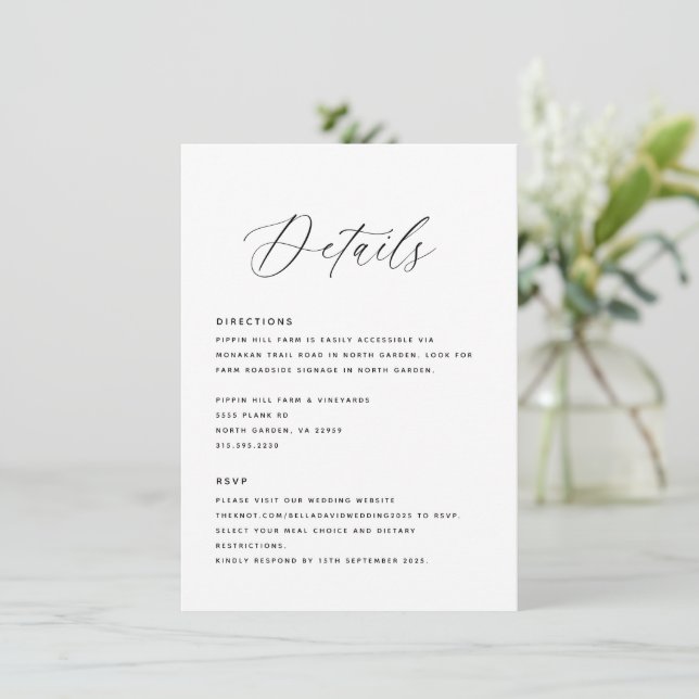 Modern Wedding Details Directions RSVP Template (Standing Front)
