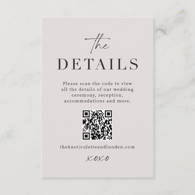 Modern Wedding Details Enclosure Scan QR Code Card (Front)