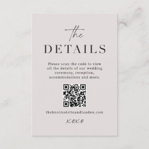 Modern Wedding Details Enclosure Scan QR Code Card