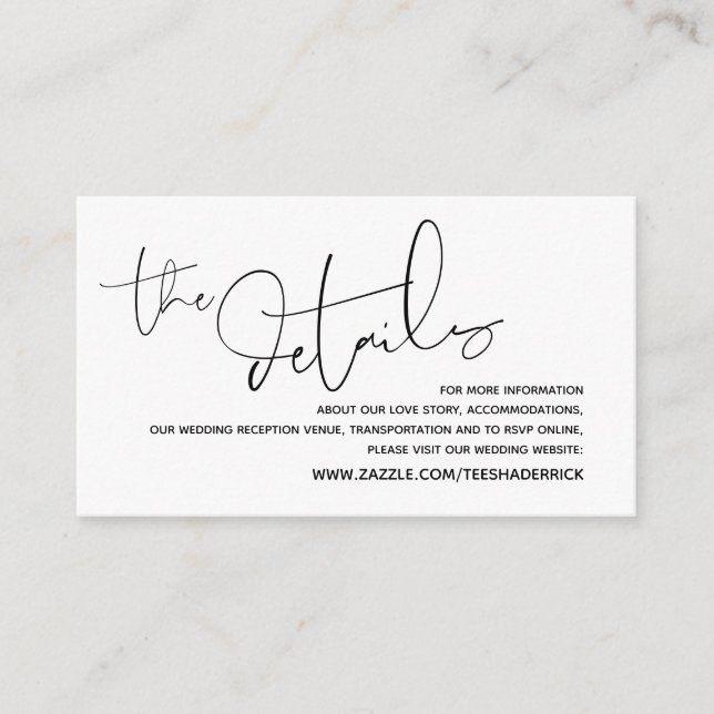 Modern Wedding Details, Online RSVP Enclosure Card (Front)