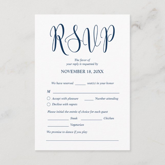 Modern Wedding Dinner Invites RSVP Enclosed Card (Front)