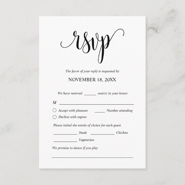 Modern Wedding Dinner Invites RSVP Enclosed Card (Front)