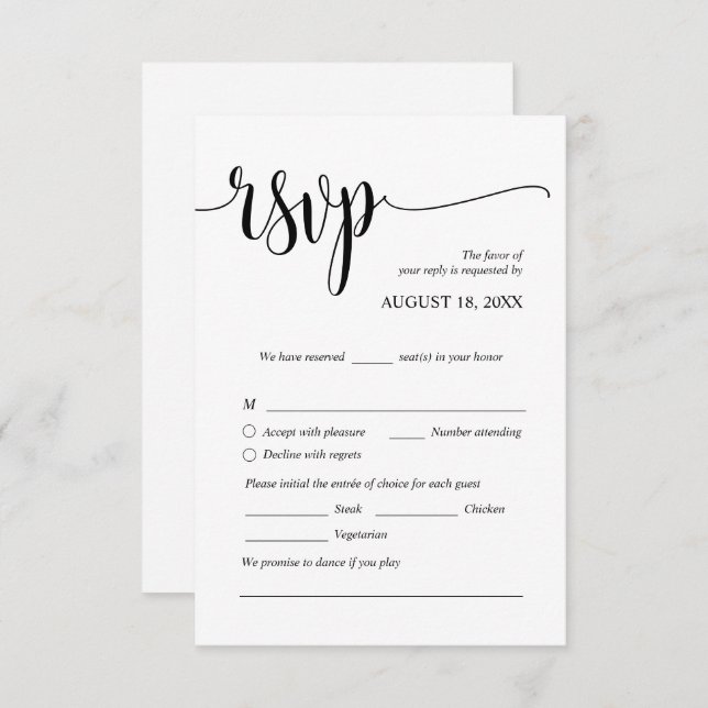 Modern Wedding Dinner Invites RSVP Enclosed Cards (Front/Back)