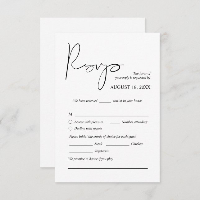 Modern Wedding Dinner Invites RSVP Enclosed Cards (Front/Back)