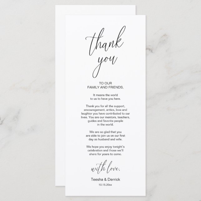 Modern Wedding Dinner Place Setting Thank You Card (Front/Back)