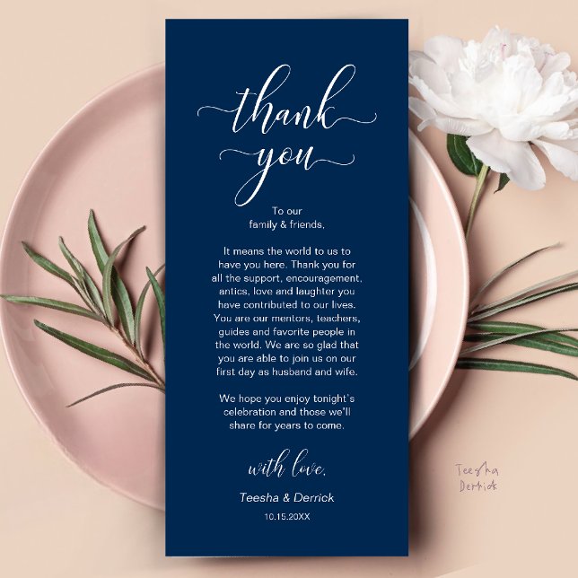 Modern Wedding Dinner Place Setting Thank You Card (Modern Wedding Dinner Place Setting Thank You Card in Navy Blue)
