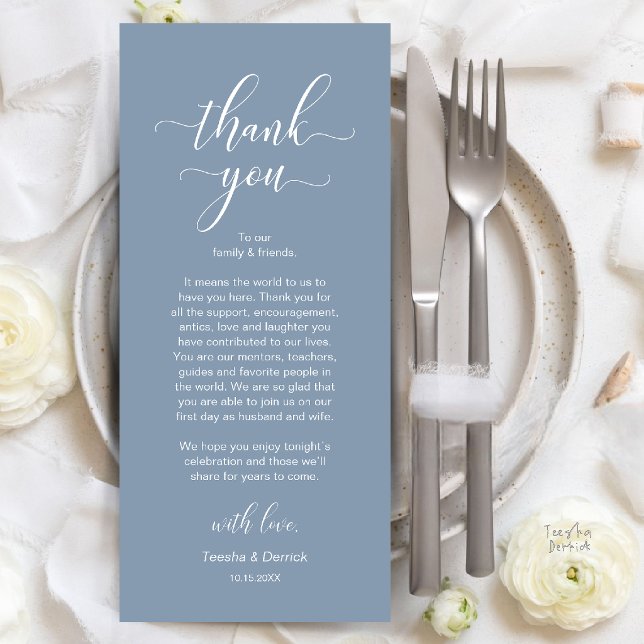 Modern Wedding Dinner Place Setting Thank You Card (Modern Wedding Dinner Place Setting Thank You Card in Dusty Blue)