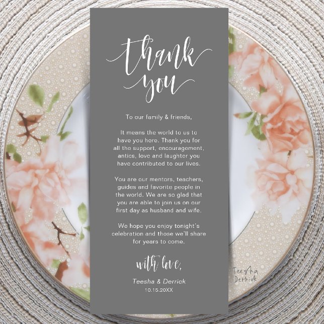 Modern Wedding Dinner Place Setting Thank You Card (Modern Wedding Dinner Place Setting Thank You Card in Dark Grey)