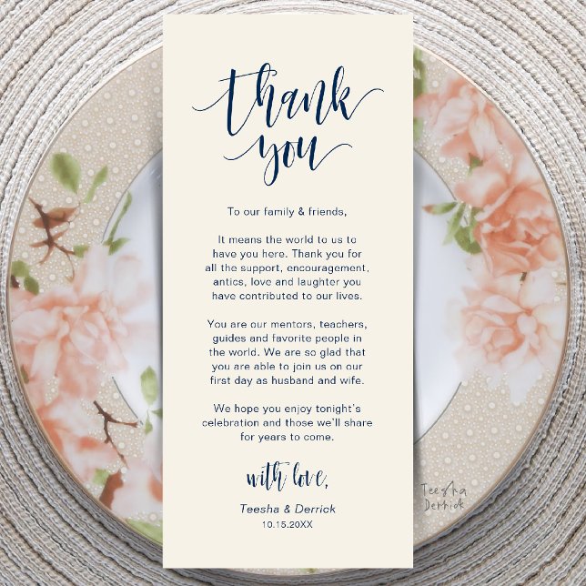 Modern Wedding Dinner Place Setting Thank You Card (Modern Wedding Dinner Place Setting Thank You Card in Navy Blue and Ivory)