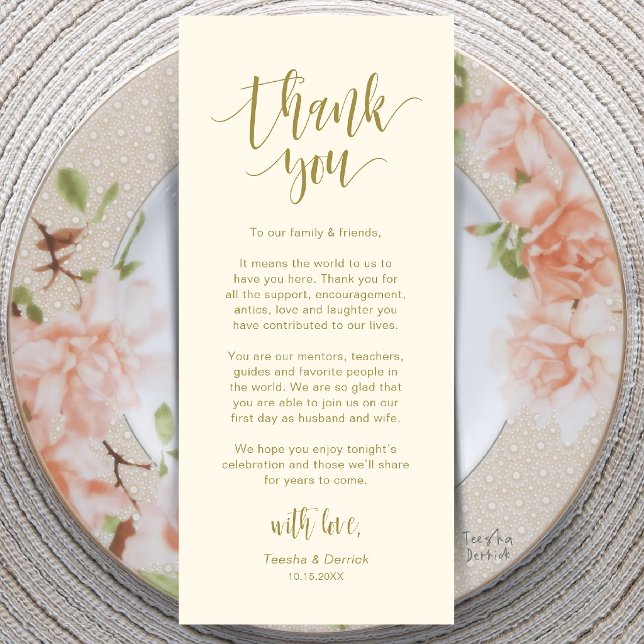 Modern Wedding Dinner Place Setting Thank You Card (Modern Wedding Dinner Place Setting Thank You Card in Gold Yellow Cream)