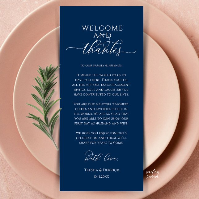 Modern Wedding Dinner Place Setting Thank You Card (Modern Wedding Dinner Place Setting Thank You Card in navy blue)