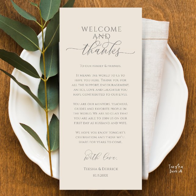 Modern Wedding Dinner Place Setting Thank You Card (Modern Wedding Dinner Place Setting Thank You Card in cream and grey)