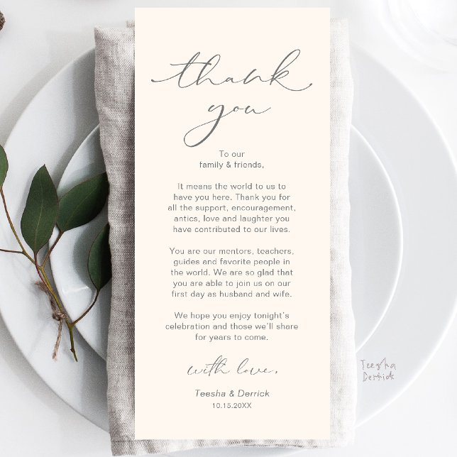 Modern Wedding Dinner Place Setting Thank You Card (Modern Wedding Dinner Place Setting Thank You Card in Grey and Ivory)