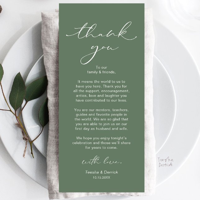 Modern Wedding Dinner Place Setting Thank You Card (Modern Wedding Dinner Place Setting Thank You Card in Sage Green)