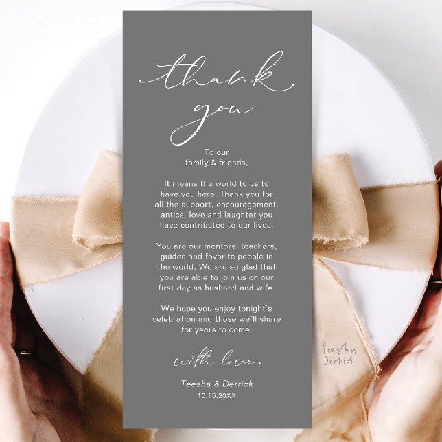 Modern Wedding Dinner Place Setting Thank You Card (Modern Wedding Dinner Place Setting Thank You Card in Dark Grey)