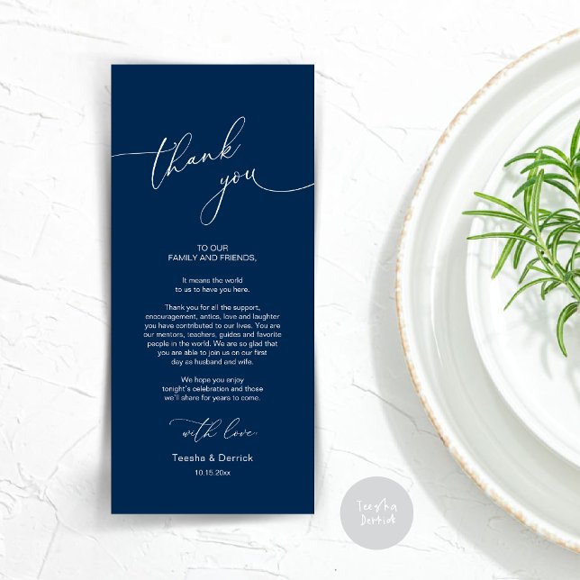 Modern Wedding Dinner Place Setting Thank You Card (Modern Wedding Dinner Place Setting Thank You Card, Plate decor, in Navy Blue)