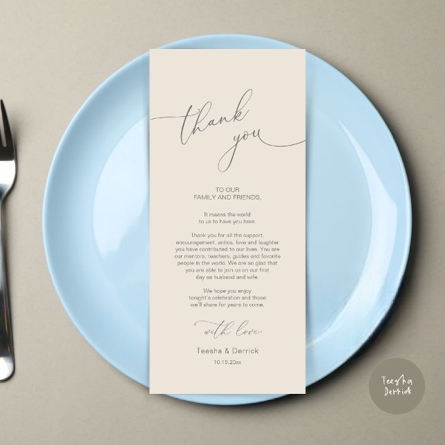 Modern Wedding Dinner Place Setting Thank You Card (Modern Wedding Dinner Place Setting Thank You Card, Plate decor, in Grey and Cream)