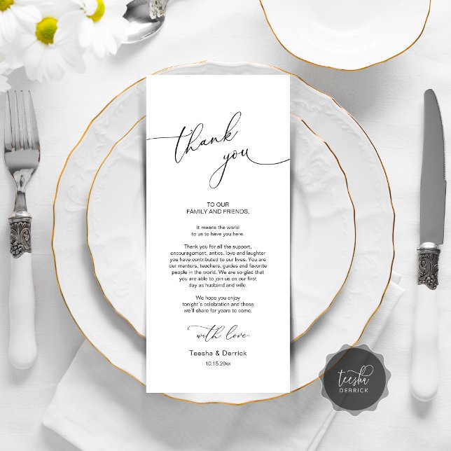 Modern Wedding Dinner Place Setting Thank You Card (Modern Wedding Dinner Place Setting Thank You Card, Plate decor, in Black and White)