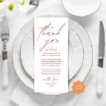 Modern Wedding Dinner Place Setting Thank You Card<br><div class="desc">This is the Modern editable card, in minimalist script design, burgundy wine red theme, wedding dinner / brunch / lunch celebration Place Setting Thank You Cards. Share the love and show your appreciation to your guests, when they sit down at their seat and read this personalised charming thank you place...</div>