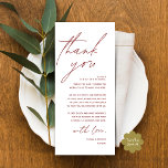 Modern Wedding Dinner Place Setting Thank You Card<br><div class="desc">This is the Modern editable card, in minimalist script design, burgundy wine red theme, Place Setting Thank You Cards. Share the love and show your appreciation to your guests, when they sit down at their seat and read this personalised charming thank you place setting card. It's a wonderful way to...</div>
