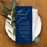 Modern Wedding Dinner Place Setting Thank You Card<br><div class="desc">This is the Modern editable card, in minimalist script design, navy blue theme, Place Setting Thank You Cards. Share the love and show your appreciation to your guests, when they sit down at their seat and read this personalised charming thank you place setting card. It's a wonderful way to kick...</div>